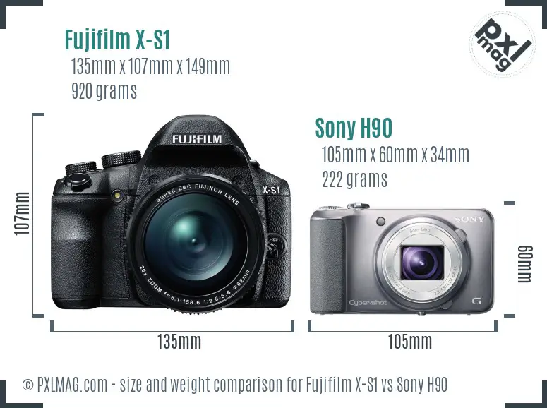 Fujifilm X-S1 vs Sony H90 size comparison