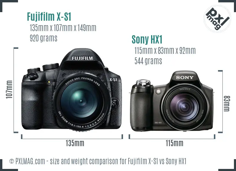 Fujifilm X-S1 vs Sony HX1 size comparison Fujifilm X-S1 vs Sony HX1 size comparison