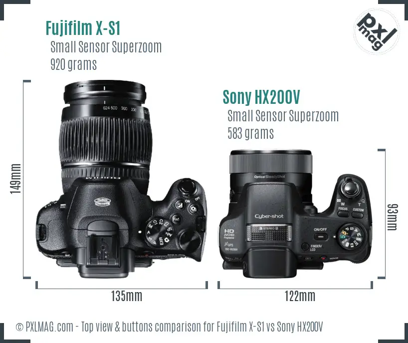 Fujifilm X-S1 vs Sony HX200V top view buttons comparison