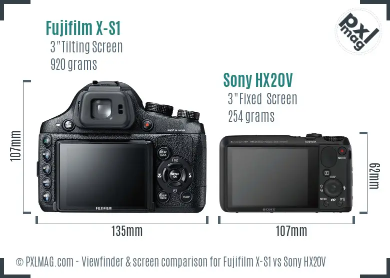Fujifilm X-S1 vs Sony HX20V Screen and Viewfinder comparison