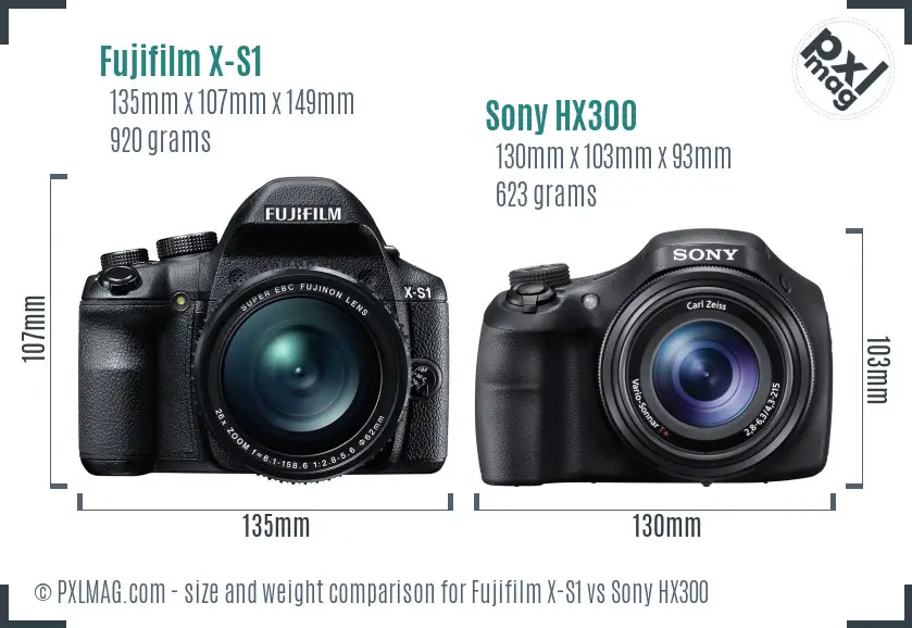 Fujifilm X-S1 vs Sony HX300 size comparison