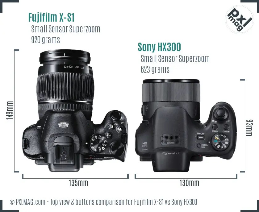Fujifilm X-S1 vs Sony HX300 top view buttons comparison