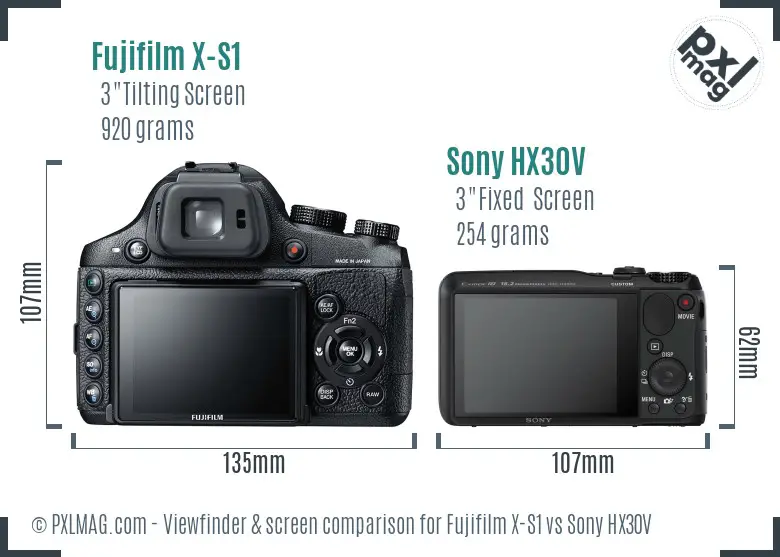 Fujifilm X-S1 vs Sony HX30V Screen and Viewfinder comparison