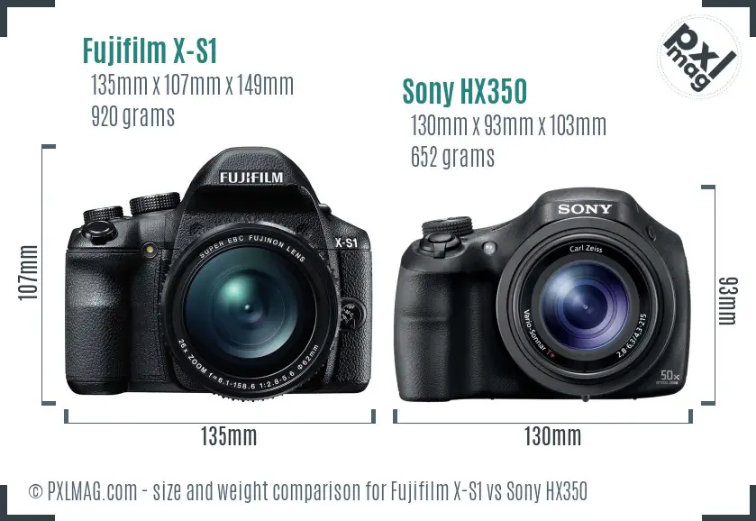 Fujifilm X-S1 vs Sony HX350 size comparison