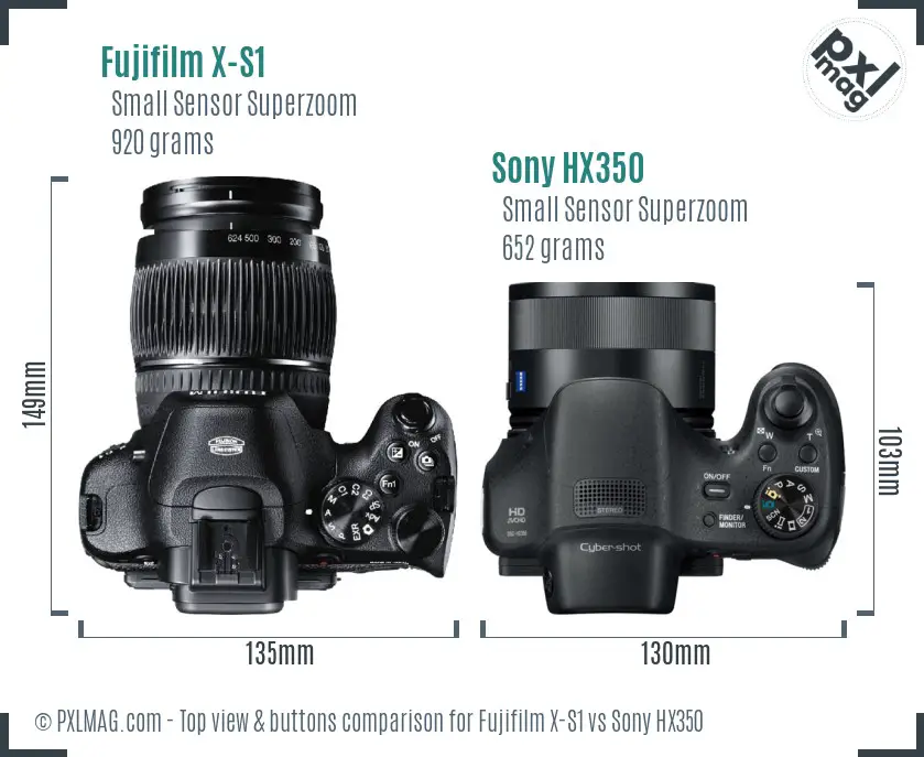 Fujifilm X-S1 vs Sony HX350 top view buttons comparison