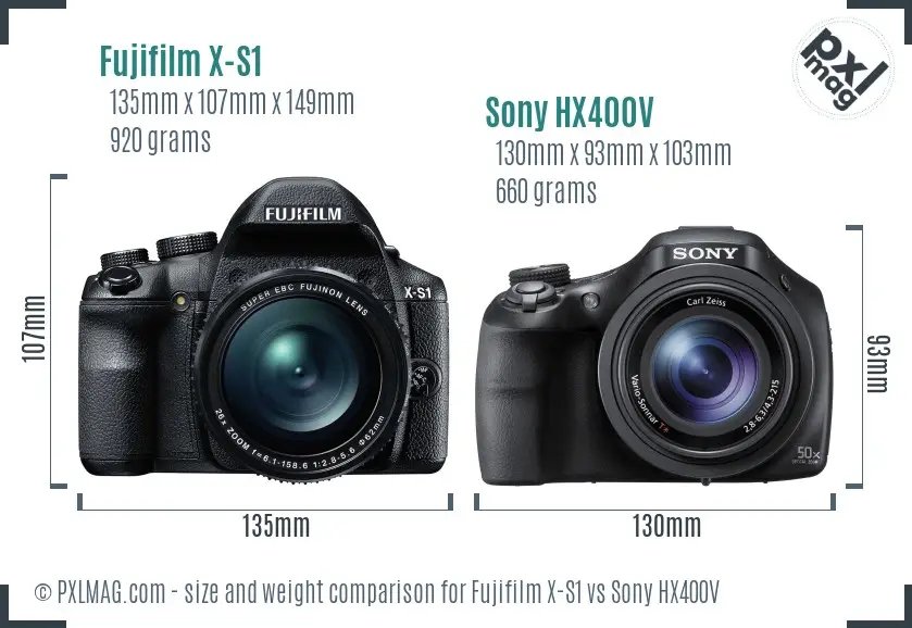 Fujifilm X-S1 vs Sony HX400V size comparison