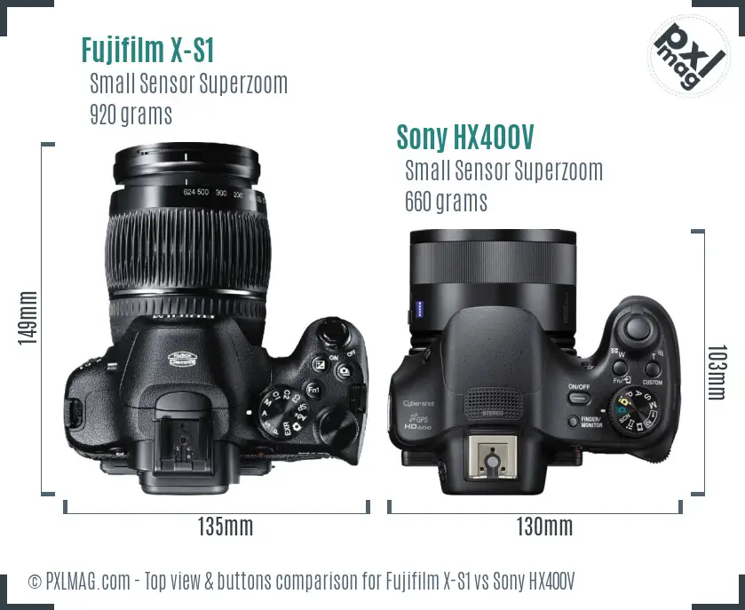 Fujifilm X-S1 vs Sony HX400V top view buttons comparison