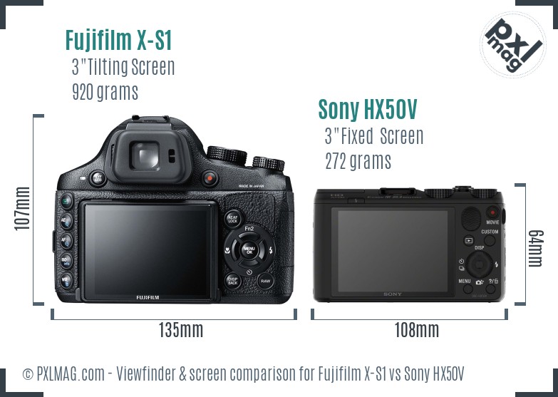 Fujifilm X-S1 vs Sony HX50V Screen and Viewfinder comparison