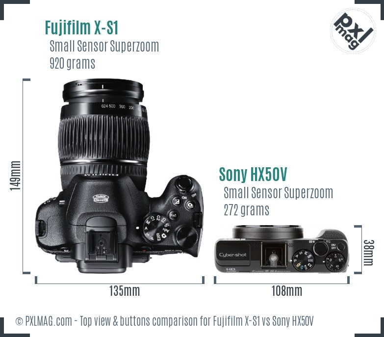 Fujifilm X-S1 vs Sony HX50V top view buttons comparison