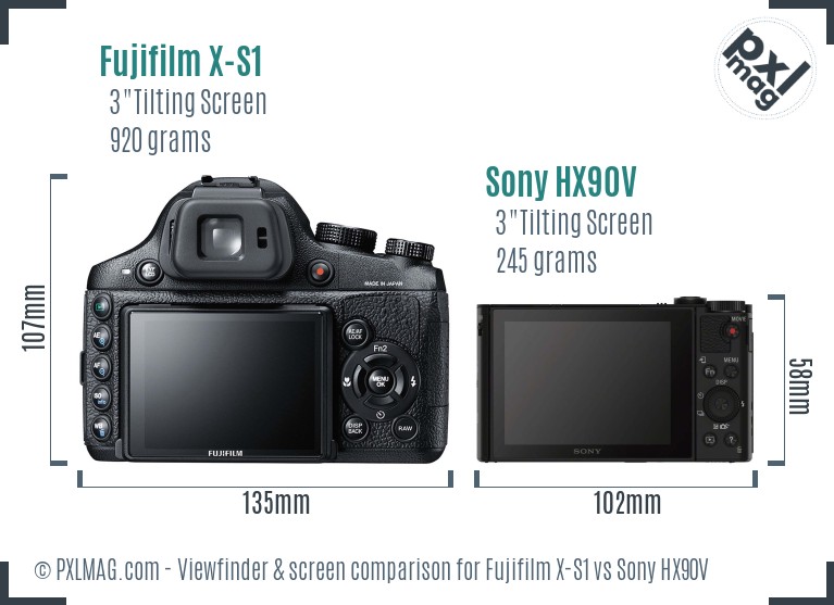 Fujifilm X-S1 vs Sony HX90V Screen and Viewfinder comparison