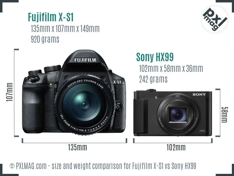 Fujifilm X-S1 vs Sony HX99 size comparison