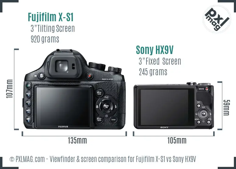 Fujifilm X-S1 vs Sony HX9V Screen and Viewfinder comparison