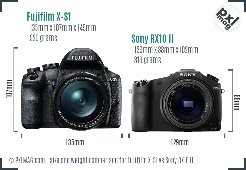 Fujifilm X-S1 vs Sony RX10 II size comparison