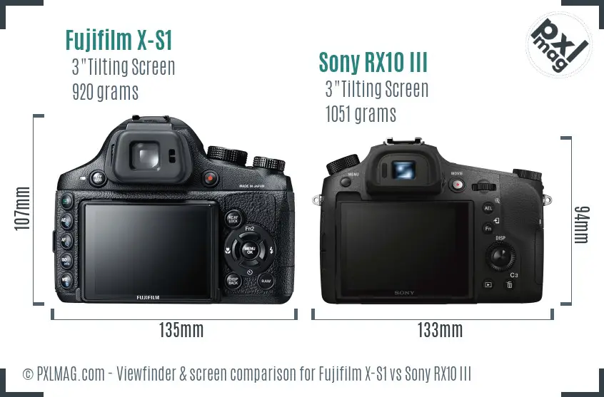 Fujifilm X-S1 vs Sony RX10 III Screen and Viewfinder comparison