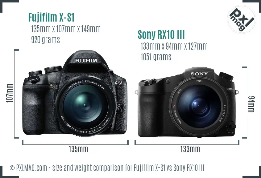 Fujifilm X-S1 vs Sony RX10 III size comparison