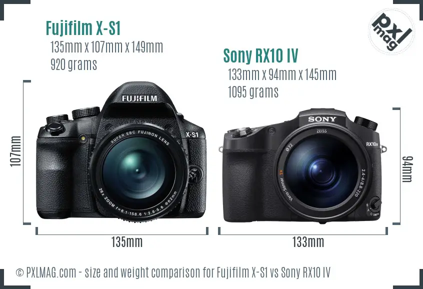 Fujifilm X-S1 vs Sony RX10 IV size comparison