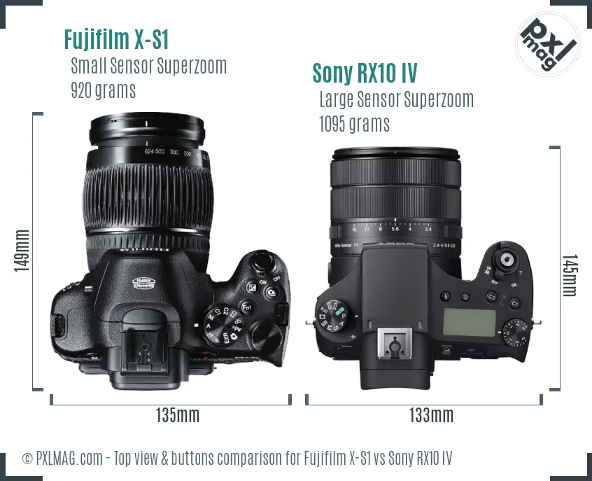 Fujifilm X-S1 vs Sony RX10 IV top view buttons comparison