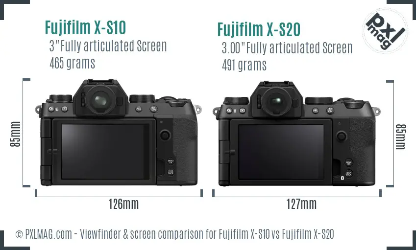 Fujifilm X-S10 vs Fujifilm X-S20 Screen and Viewfinder comparison