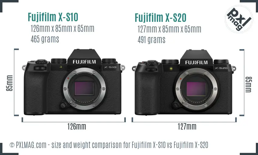 Fujifilm X-S10 vs Fujifilm X-S20 size comparison