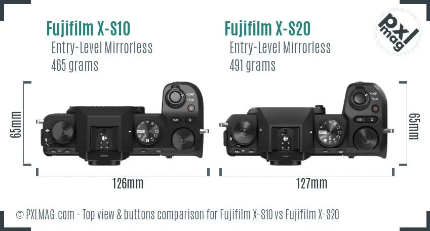 Fujifilm X-S10 vs Fujifilm X-S20 top view buttons comparison