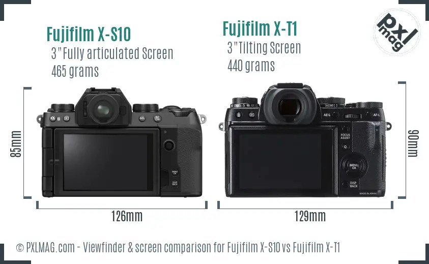 Fujifilm X-S10 vs Fujifilm X-T1 Screen and Viewfinder comparison
