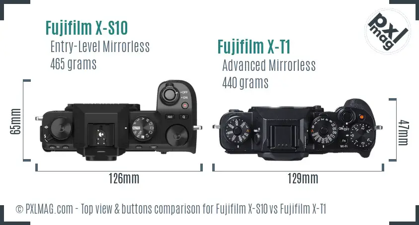 Fujifilm X-S10 vs Fujifilm X-T1 top view buttons comparison