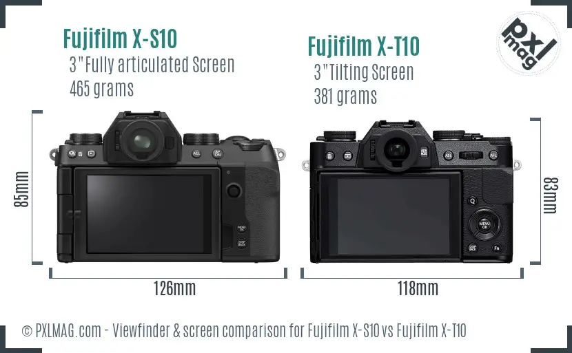 Fujifilm X-S10 vs Fujifilm X-T10 Screen and Viewfinder comparison