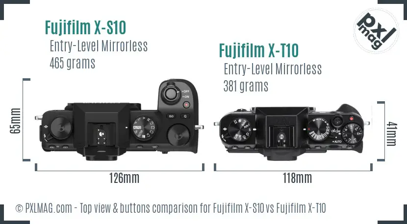 Fujifilm X-S10 vs Fujifilm X-T10 top view buttons comparison