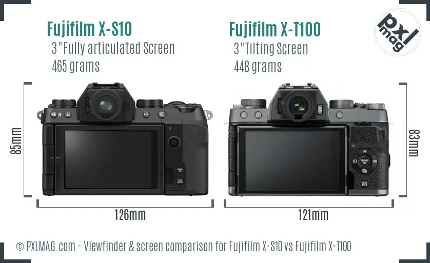 Fujifilm X-S10 vs Fujifilm X-T100 Screen and Viewfinder comparison