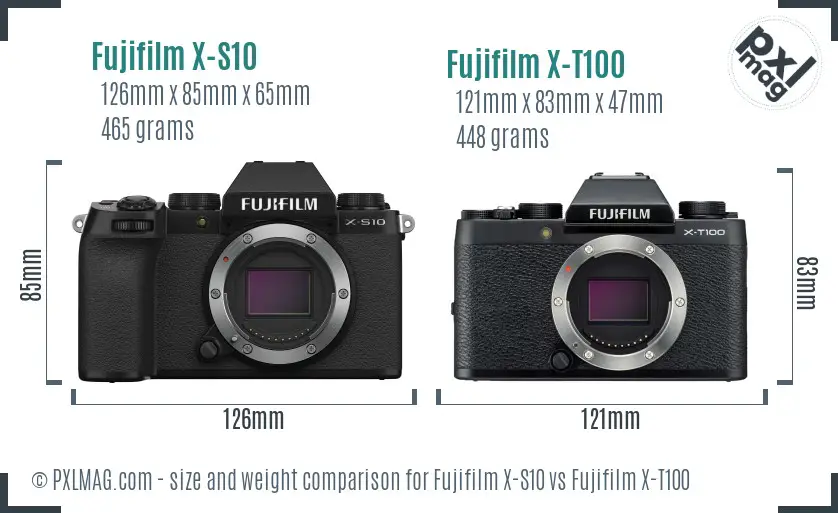 Fujifilm X-S10 vs Fujifilm X-T100 size comparison