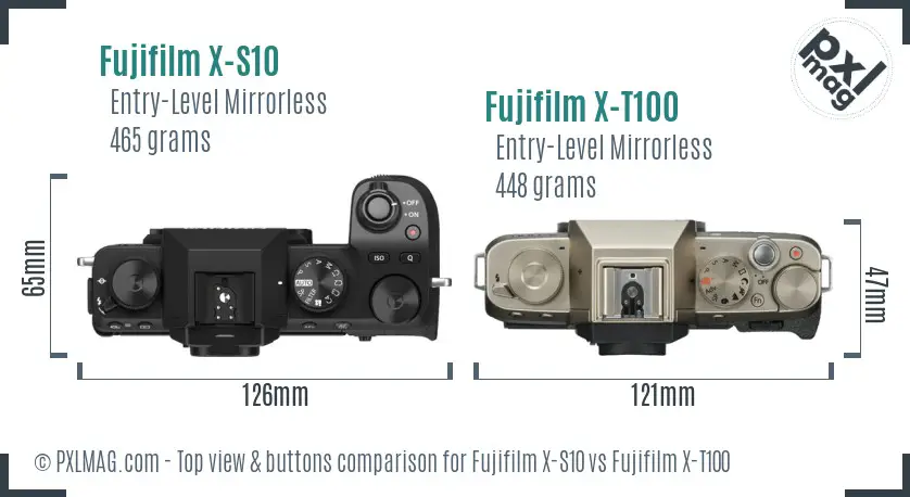 Fujifilm X-S10 vs Fujifilm X-T100 top view buttons comparison