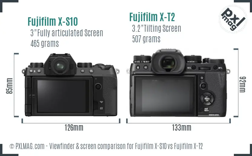 Fujifilm X-S10 vs Fujifilm X-T2 Screen and Viewfinder comparison