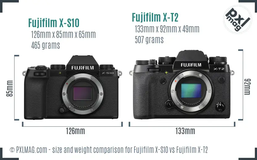 Fujifilm X-S10 vs Fujifilm X-T2 size comparison