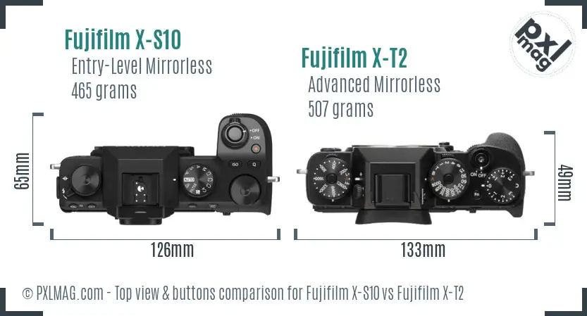 Fujifilm X-S10 vs Fujifilm X-T2 top view buttons comparison