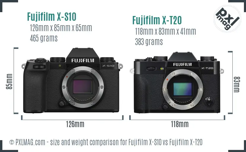 Fujifilm X-S10 vs Fujifilm X-T20 size comparison