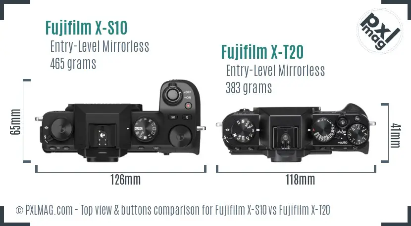 Fujifilm X-S10 vs Fujifilm X-T20 top view buttons comparison
