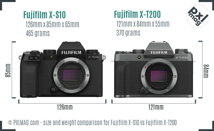 Fujifilm X-S10 vs Fujifilm X-T200 size comparison