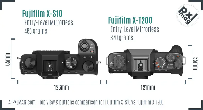 Fujifilm X-S10 vs Fujifilm X-T200 top view buttons comparison