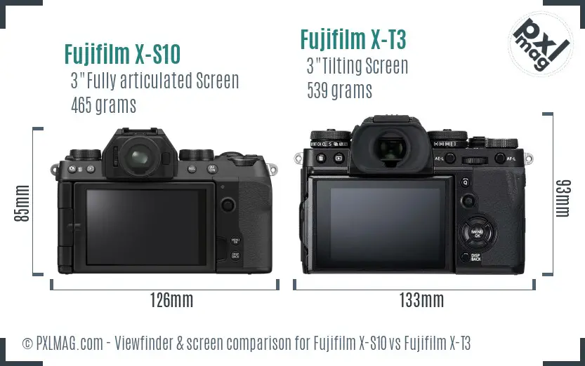 Fujifilm X-S10 vs Fujifilm X-T3 Screen and Viewfinder comparison