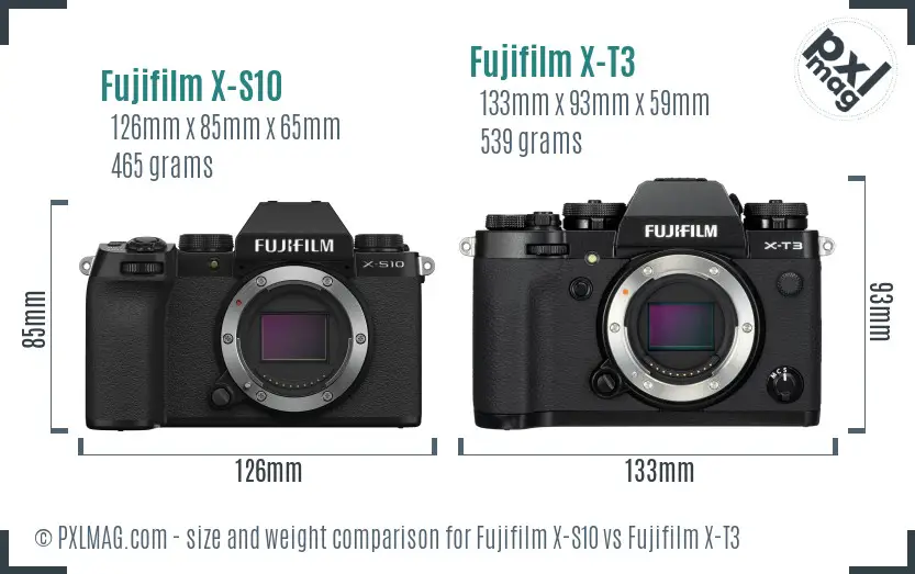 Fujifilm X-S10 vs Fujifilm X-T3 size comparison