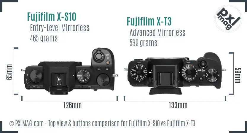 Fujifilm X-S10 vs Fujifilm X-T3 top view buttons comparison