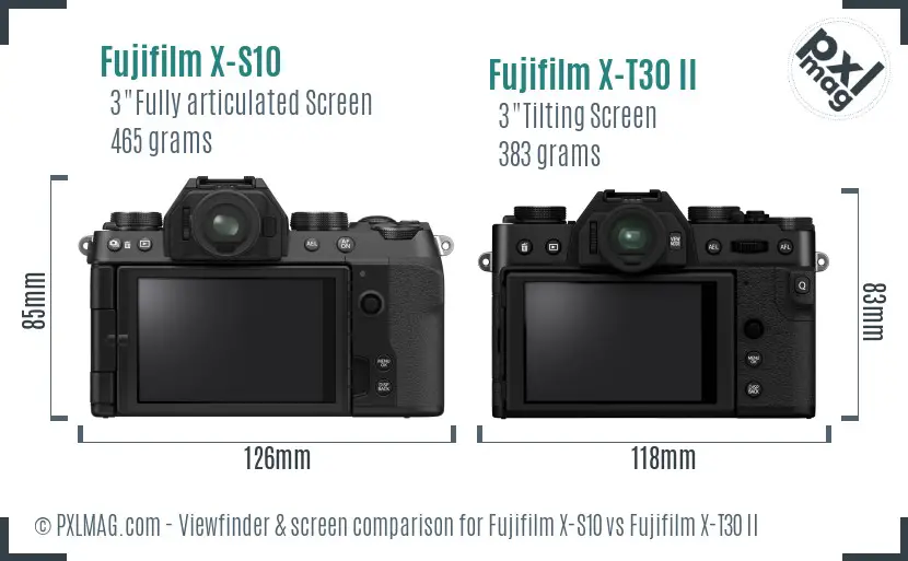 Fujifilm X-S10 vs Fujifilm X-T30 II Screen and Viewfinder comparison