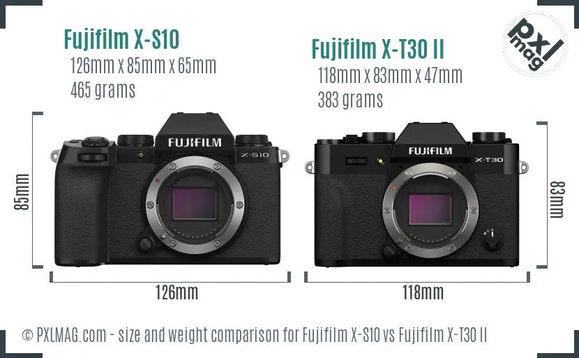 Fujifilm X-S10 vs Fujifilm X-T30 II size comparison