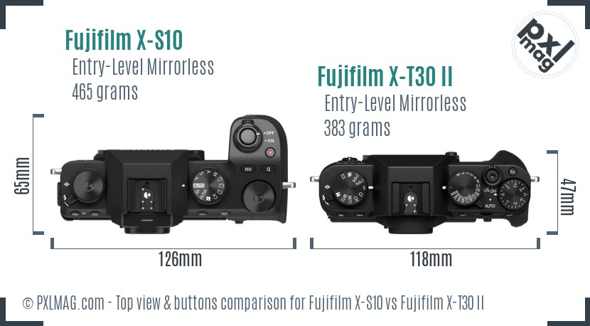 Fujifilm X-S10 vs Fujifilm X-T30 II top view buttons comparison