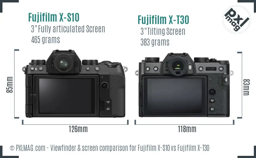 Fujifilm X-S10 vs Fujifilm X-T30 Screen and Viewfinder comparison