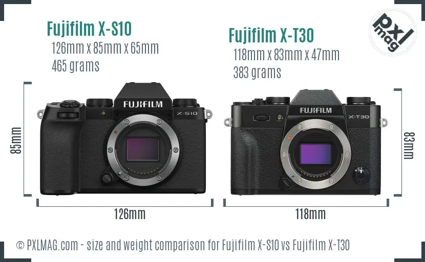 Fujifilm X-S10 vs Fujifilm X-T30 size comparison