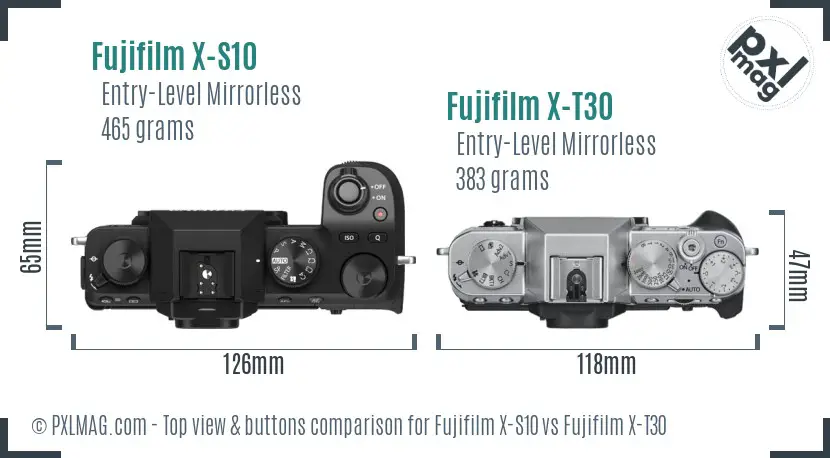 Fujifilm X-S10 vs Fujifilm X-T30 top view buttons comparison