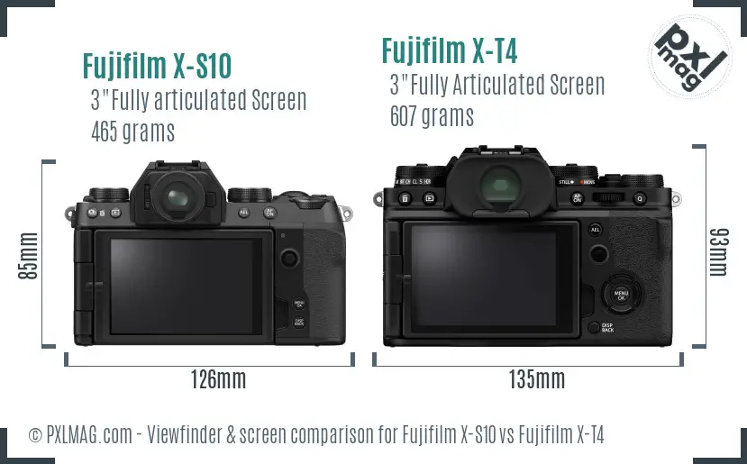 Fujifilm X-S10 vs Fujifilm X-T4 Screen and Viewfinder comparison