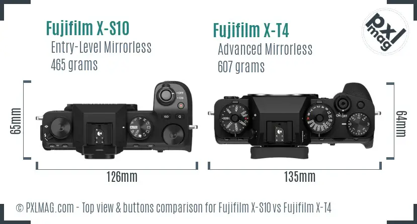 Fujifilm X-S10 vs Fujifilm X-T4 top view buttons comparison