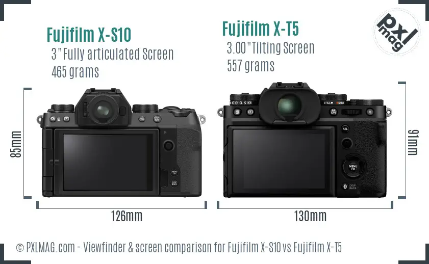 Fujifilm X-S10 vs Fujifilm X-T5 Screen and Viewfinder comparison